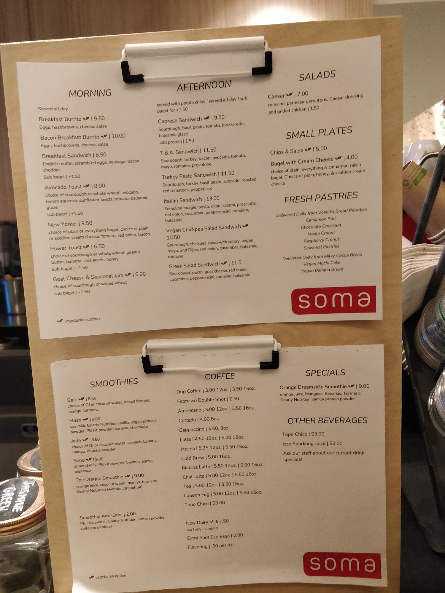 Soma Cafe Menu