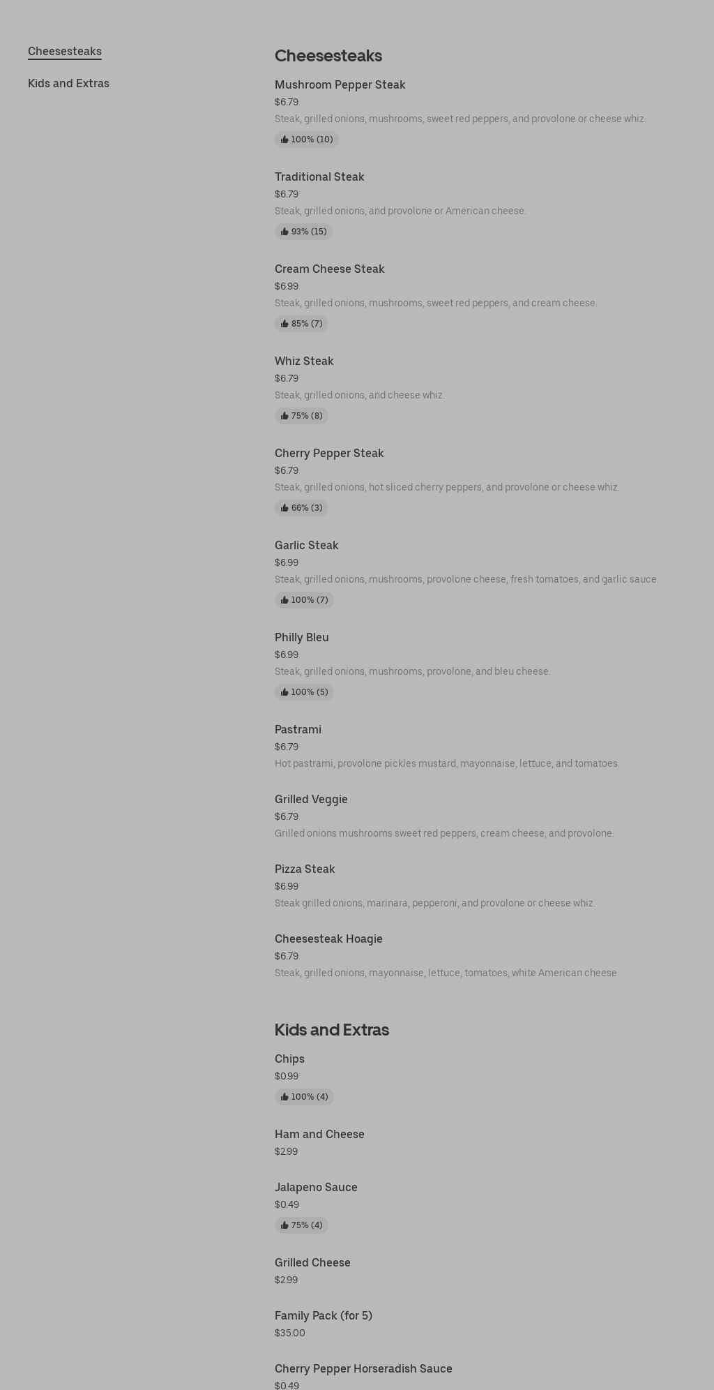 Thrilled Cheese Menu