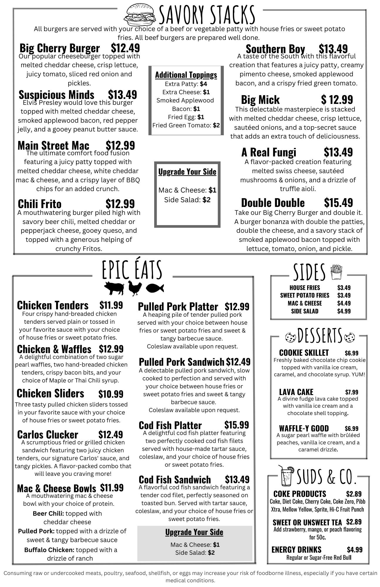Big Cherry Brewing Company Menu