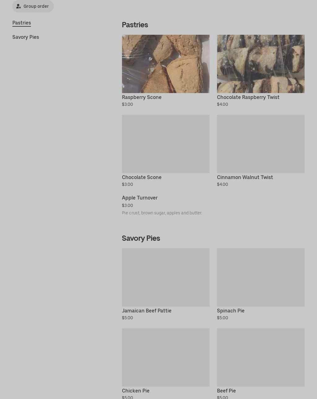 Grace's Pastries Menu