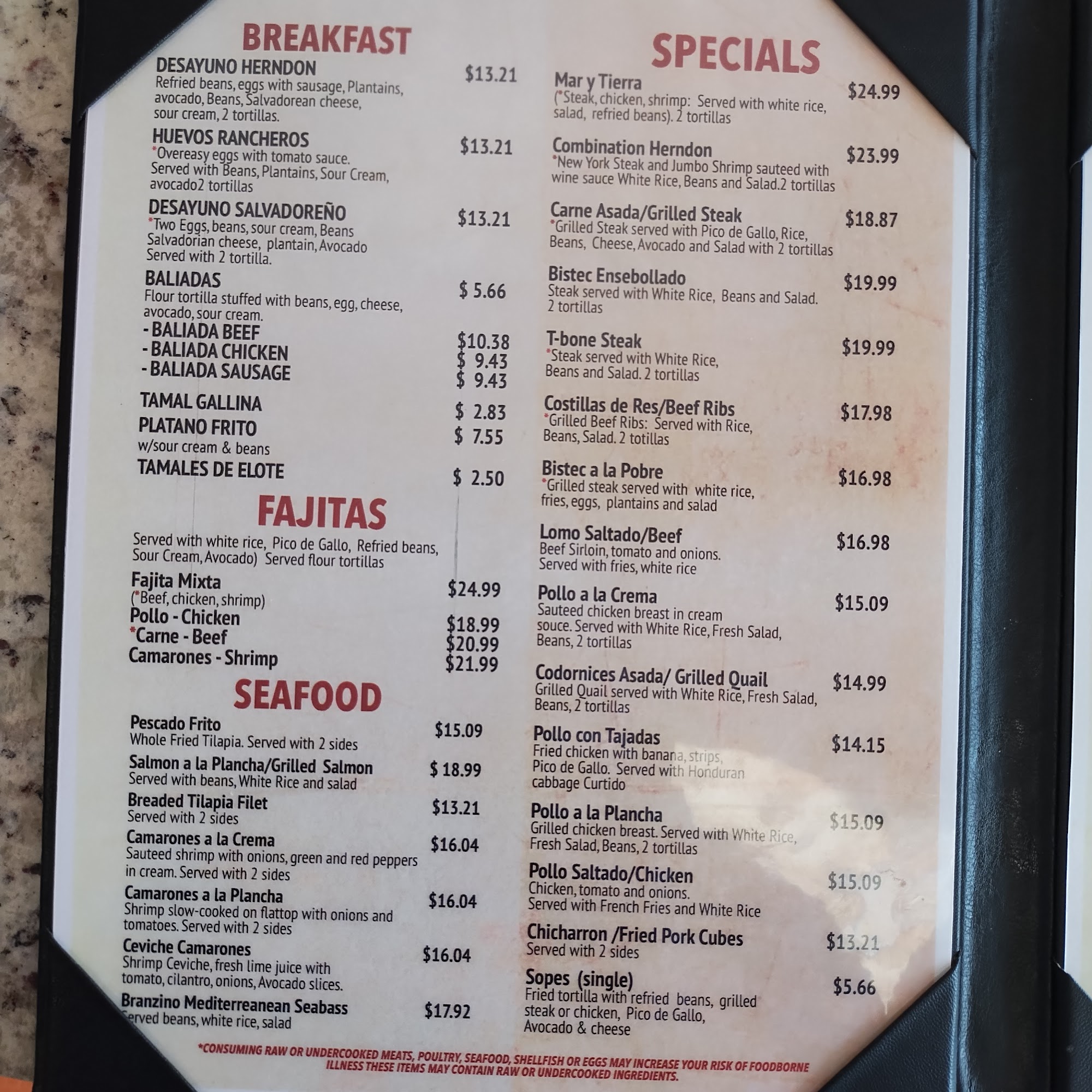 Herndon pollo a la braza Menu