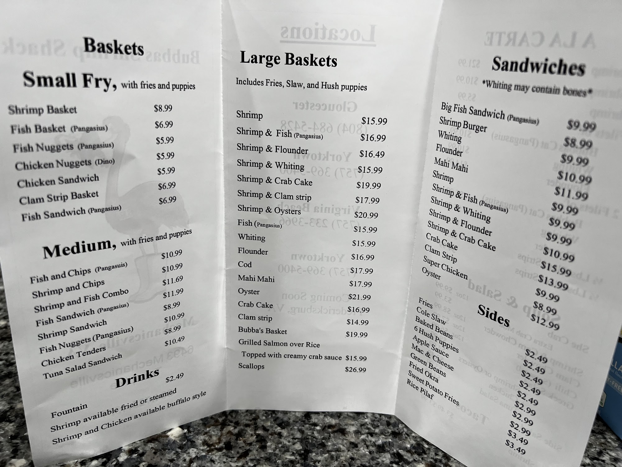 Bubbas Shrimp Shack Mechanicsville Menu