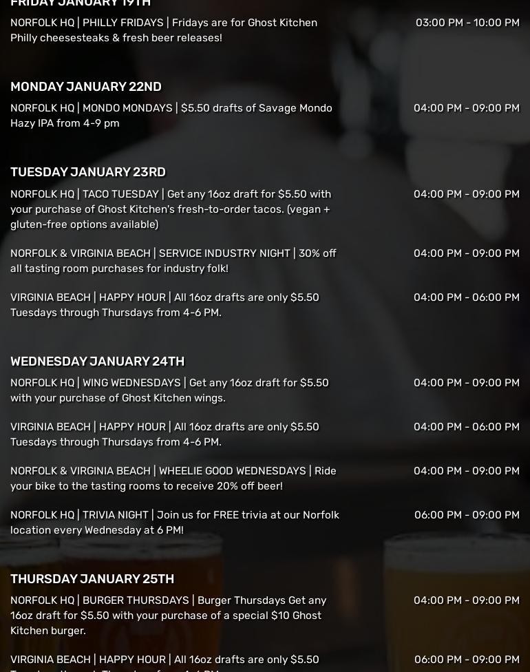 Smartmouth Brewing Co. Menu