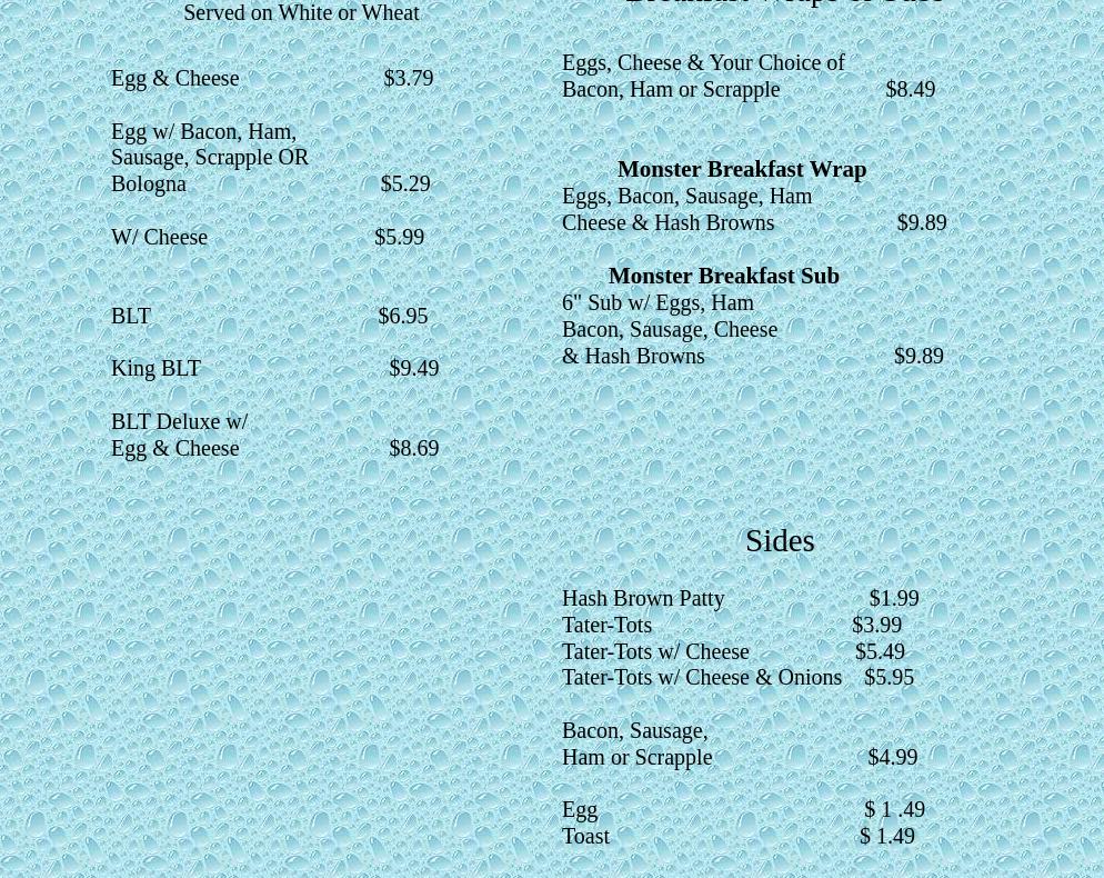Paradise Bay Menu