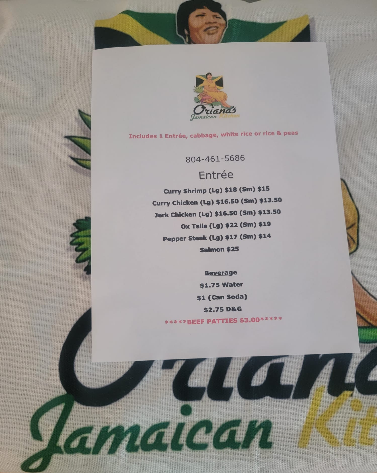 Orianas Jamaican kitchen Menu