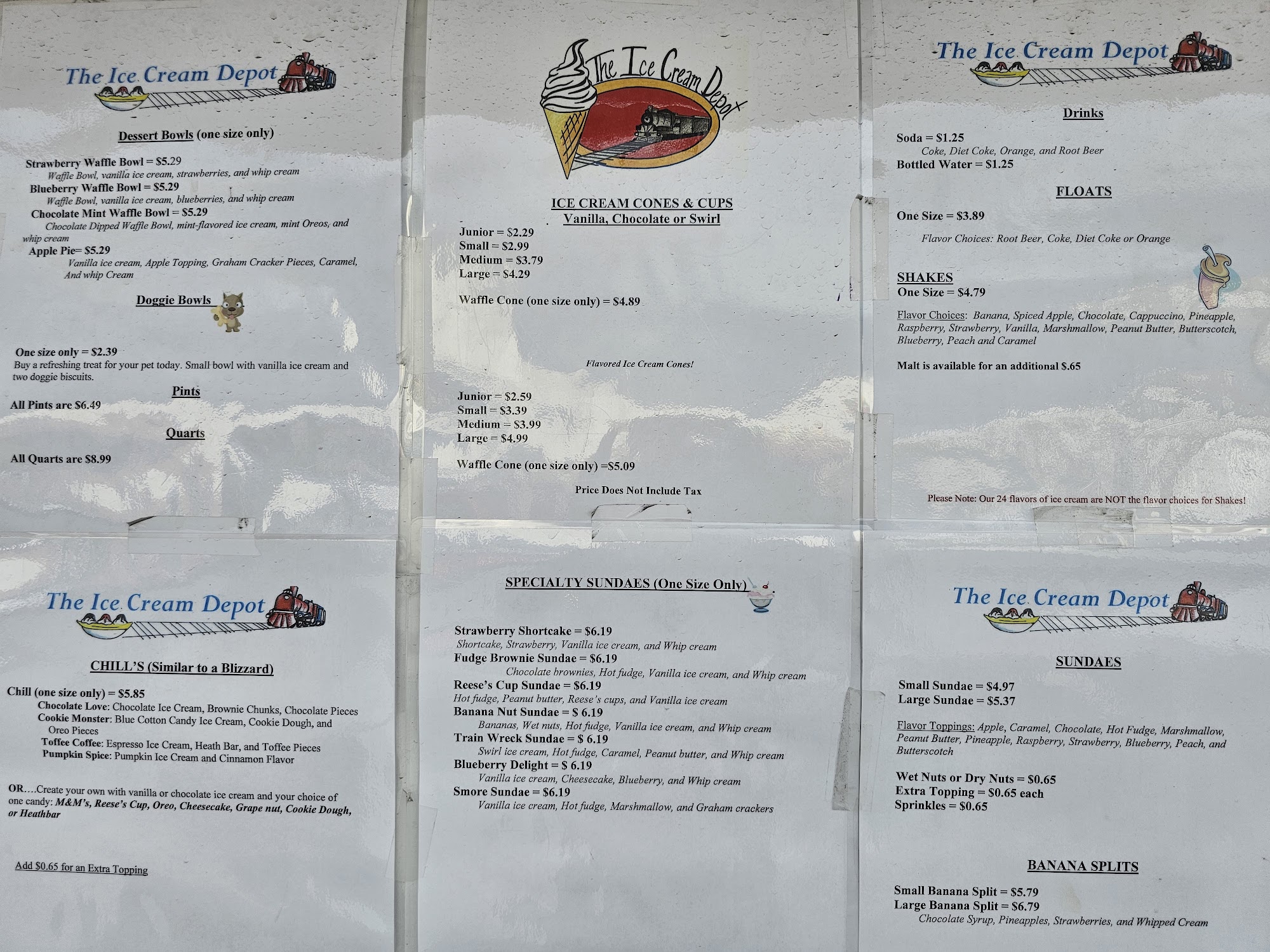 Ice Cream Depot Menu