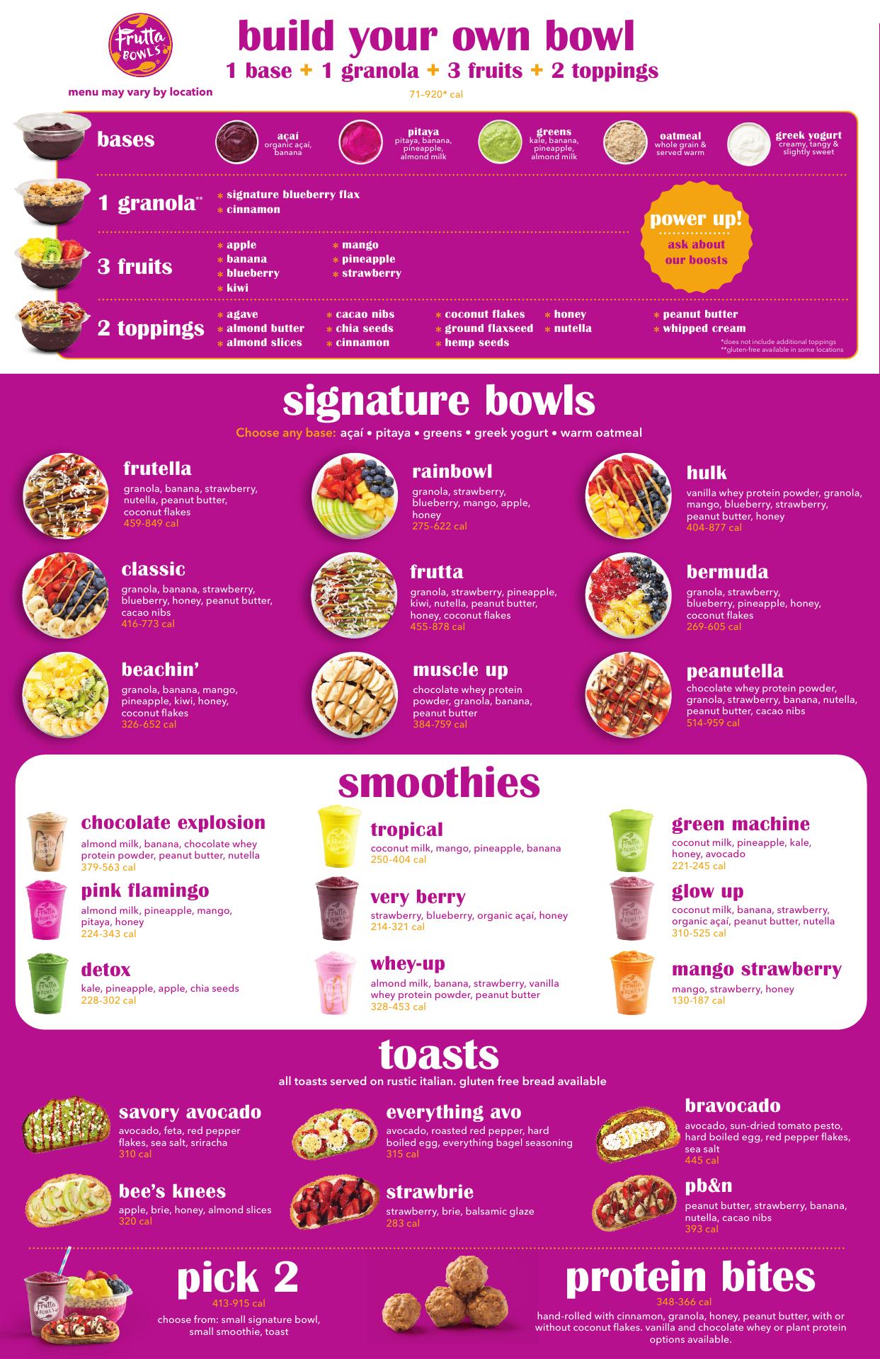 Frutta Bowls Menu