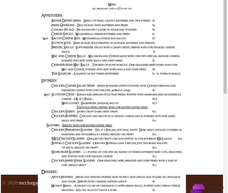 McClurg's Scottish Pub Menu