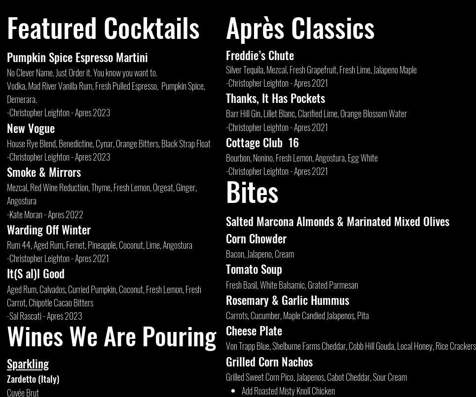 Apres Menu