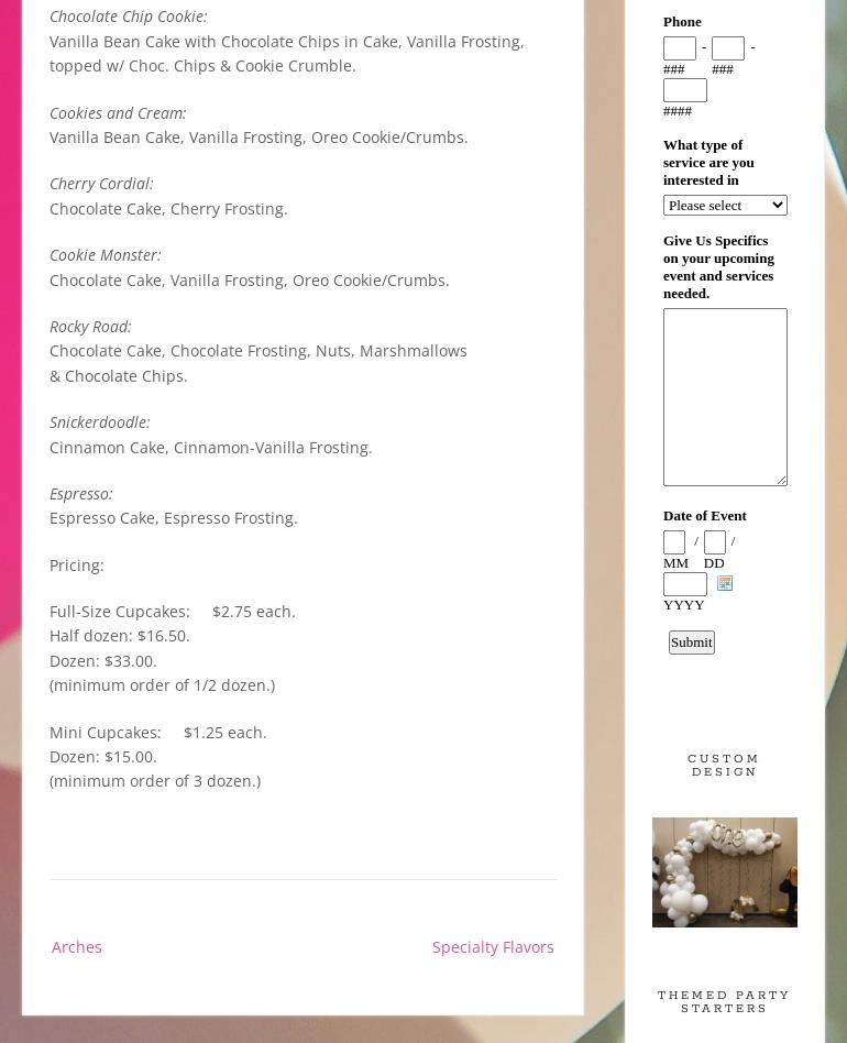 Balloons & Cupcakes Menu