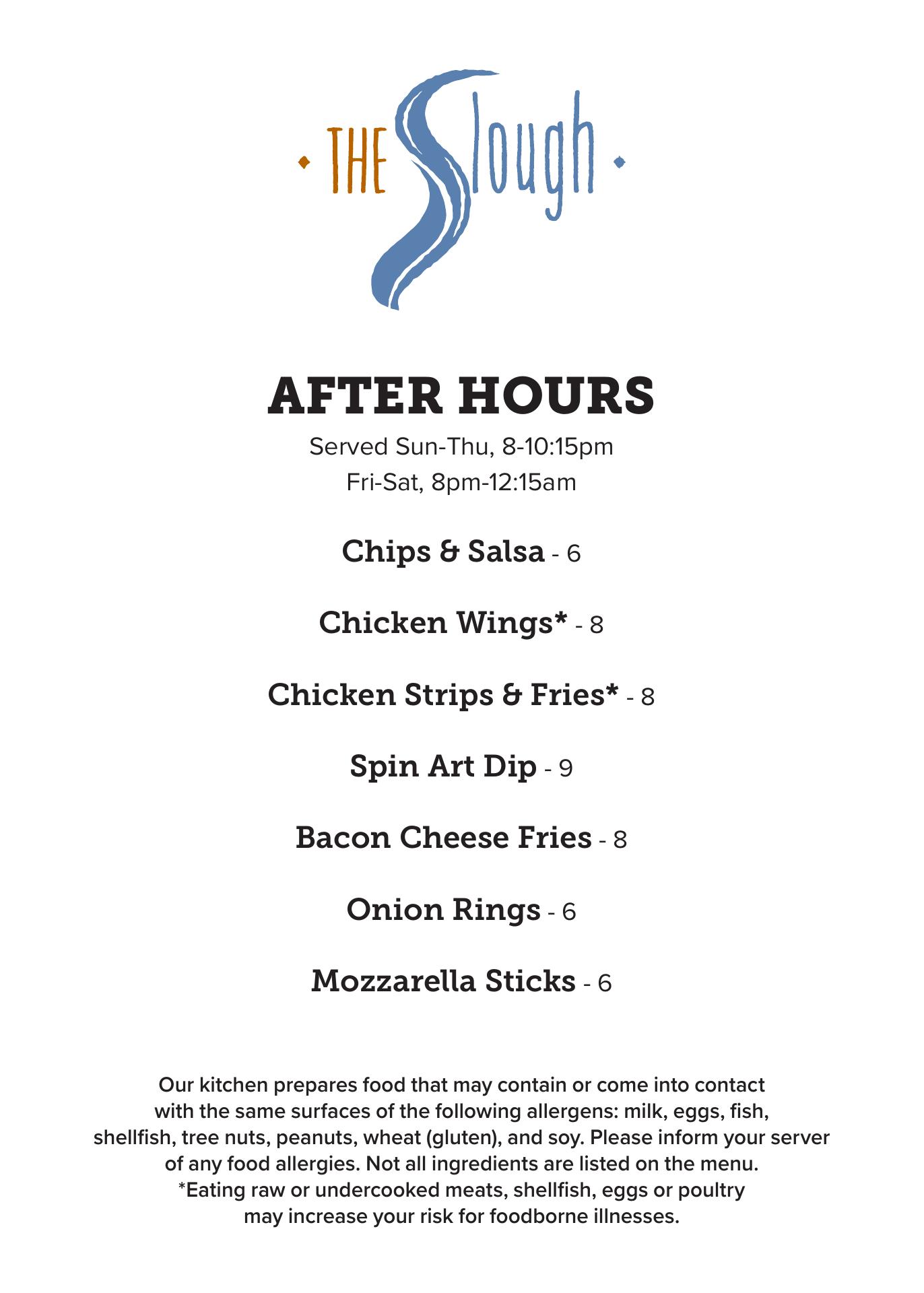 The Slough at Kalispel Casino Menu