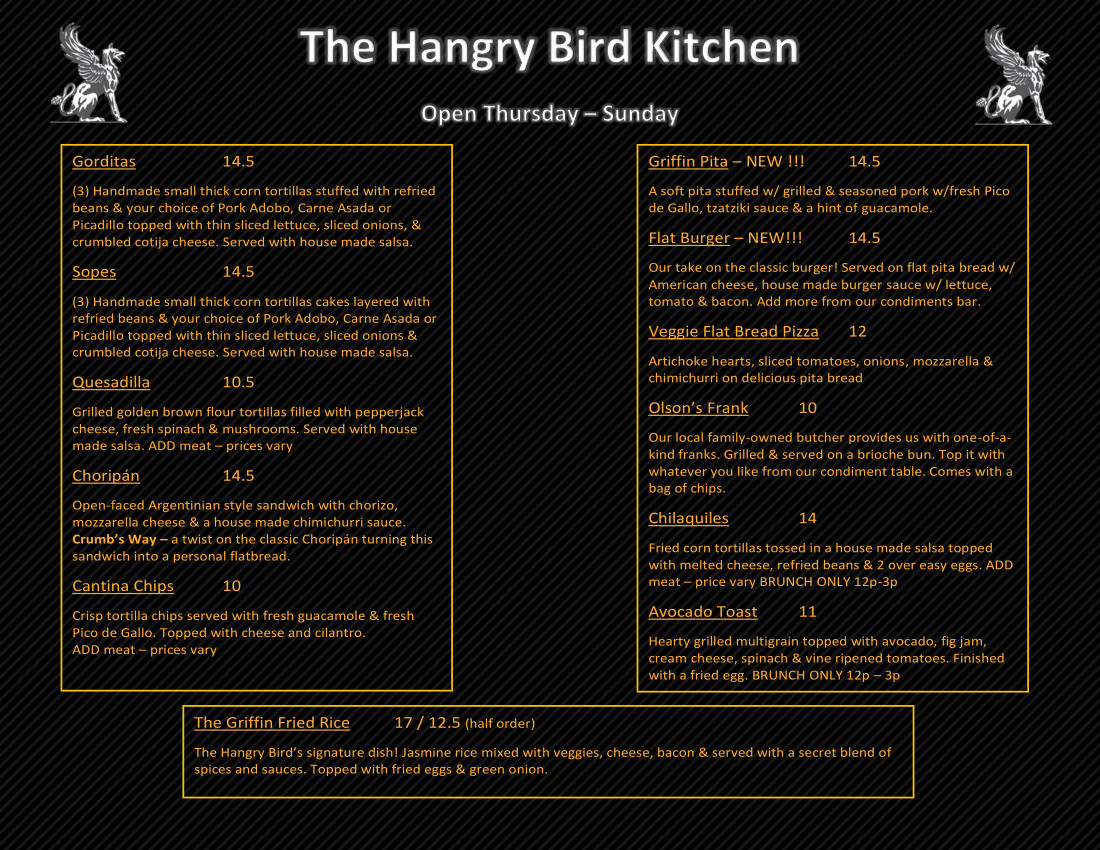 Griffin Brewing - Pilot House Menu