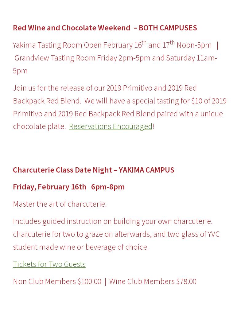 Yakima Valley Vintners Yakima Menu