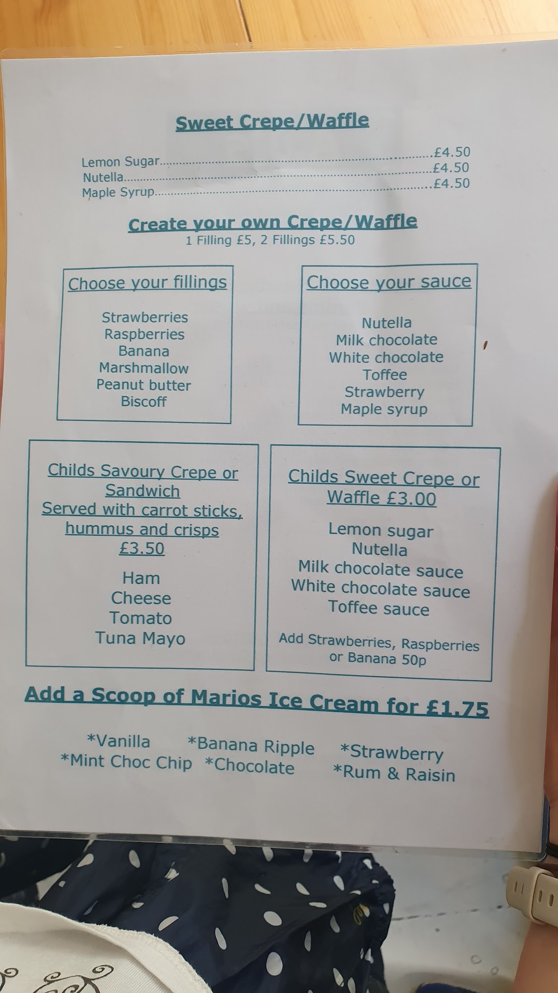 A.J's Crepes, Waffles and Shakes Menu