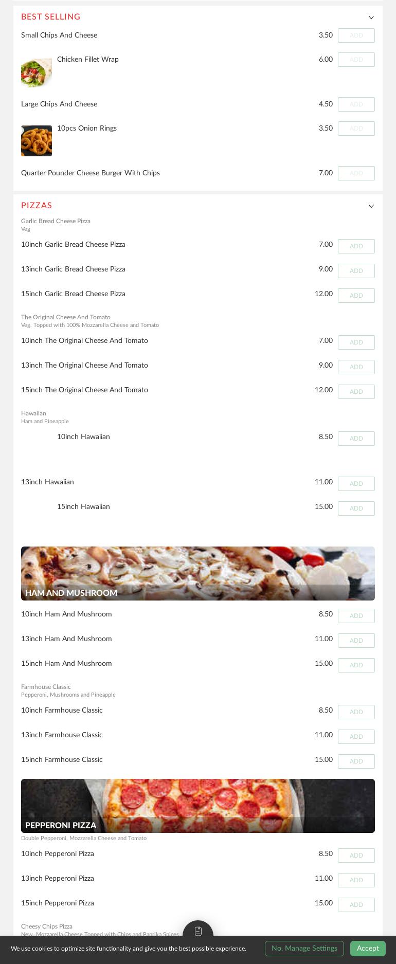 Pizza Time Menu