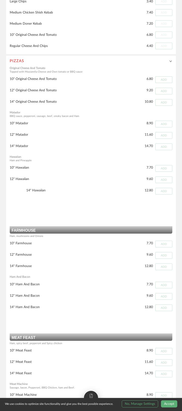 Yummies Pizza Menu