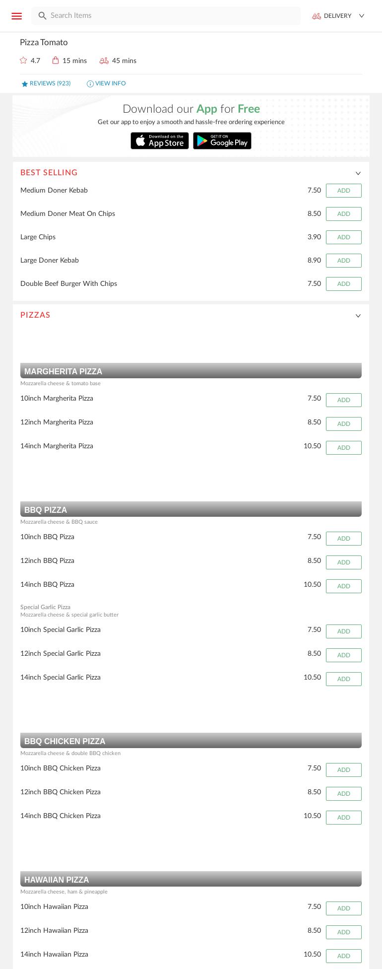 Pizza Tomato Menu