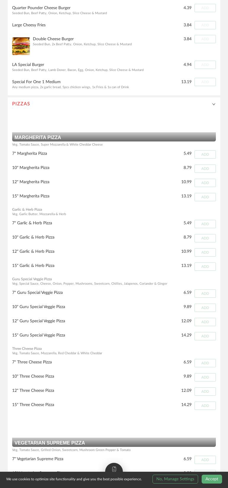 The Pizza Guru Menu