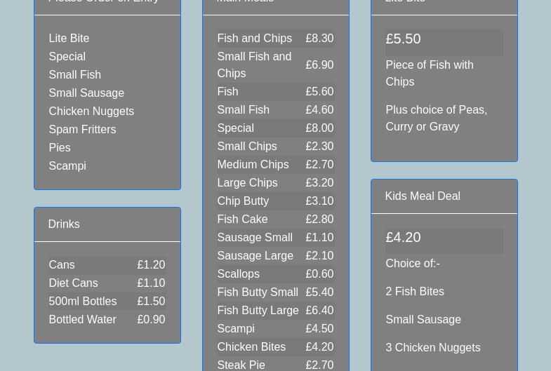 Ritz Fisheries Menu
