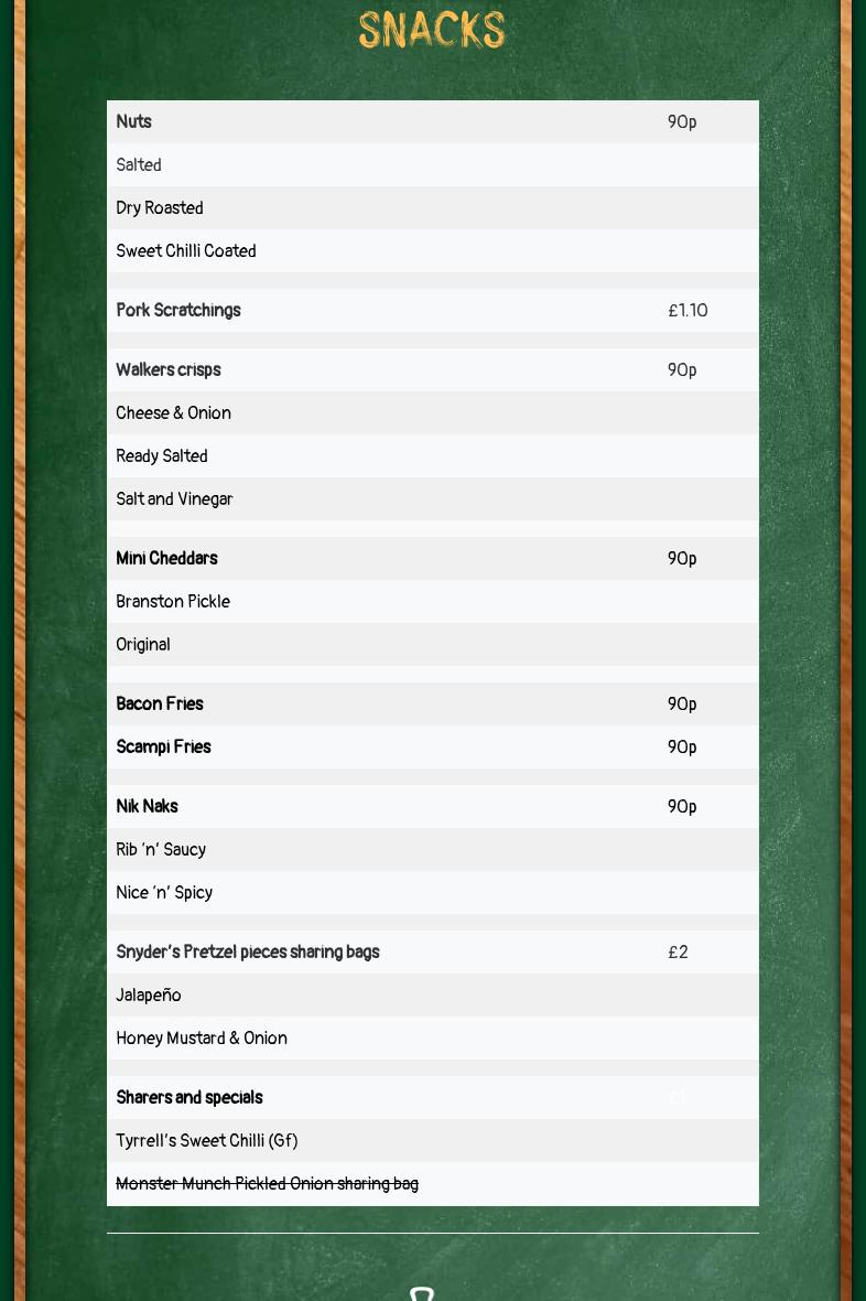 The Chemic Tavern Menu