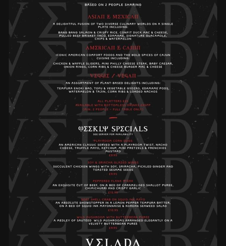 Playroom Leeds Menu