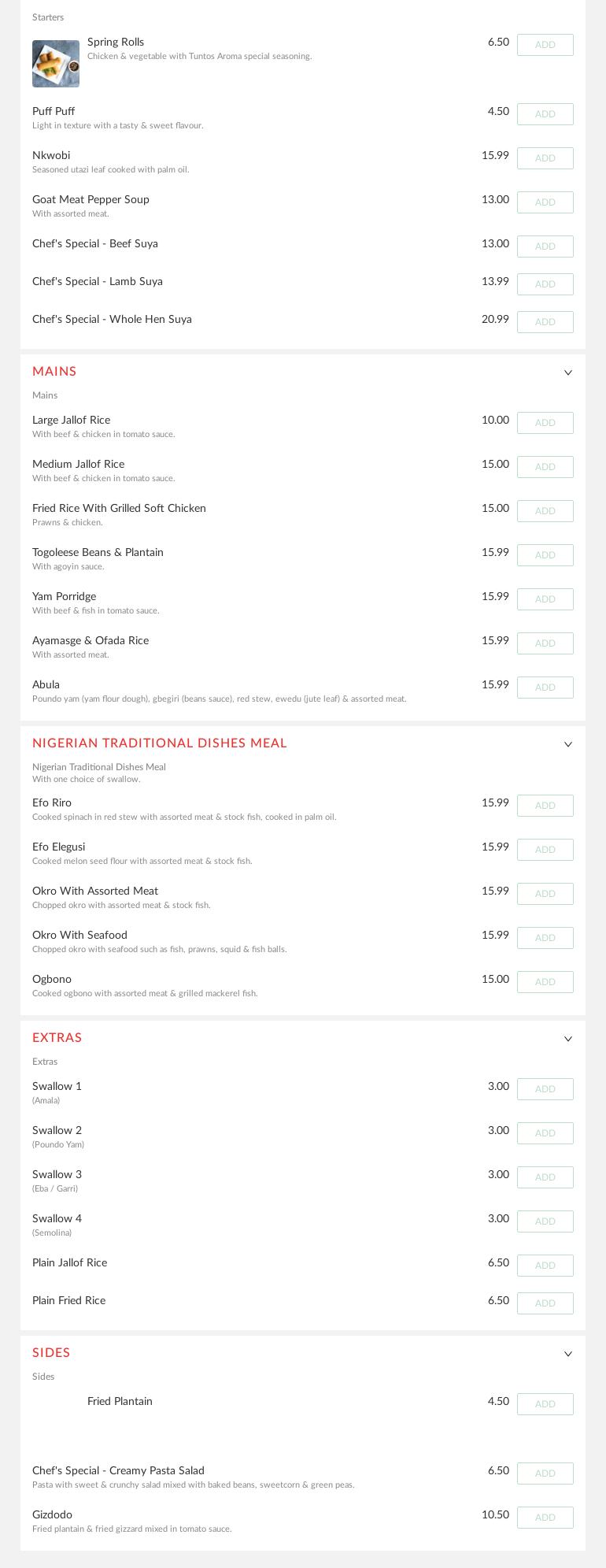 Tuntos Aroma Menu