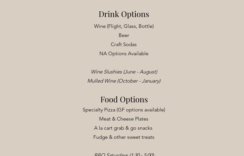 Danzinger Vineyards Menu