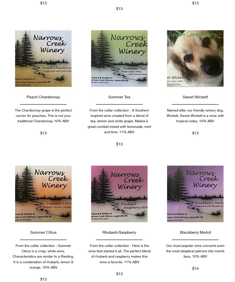 Narrows Creek Winery Menu