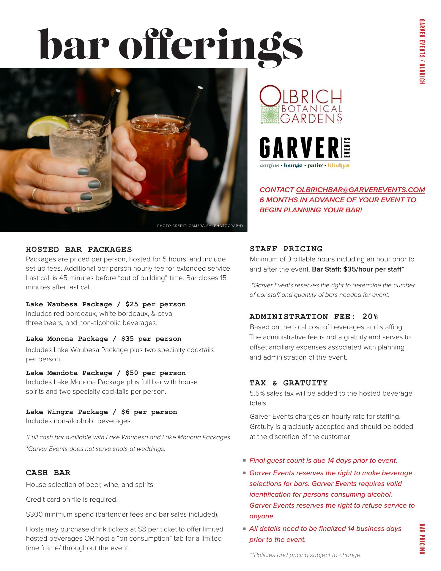 Garver Lounge Menu