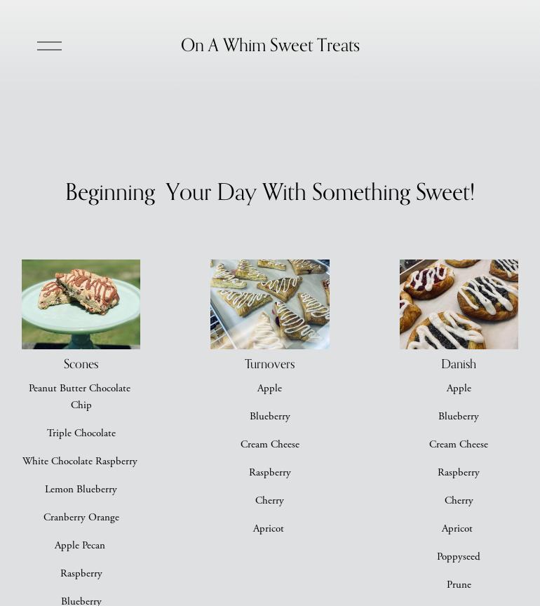 On a Whim Sweet Treats Bakery Menu