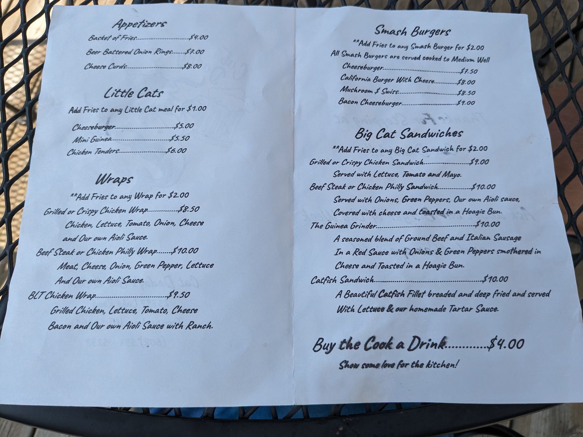 Cat Daddy's Bar & Grill Menu