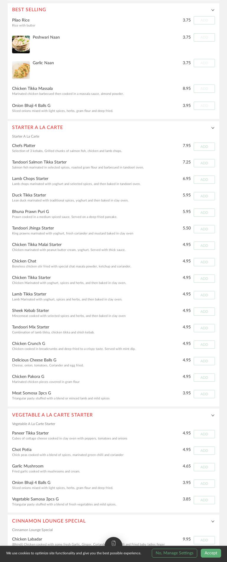 Cinnamon Lounge Menu