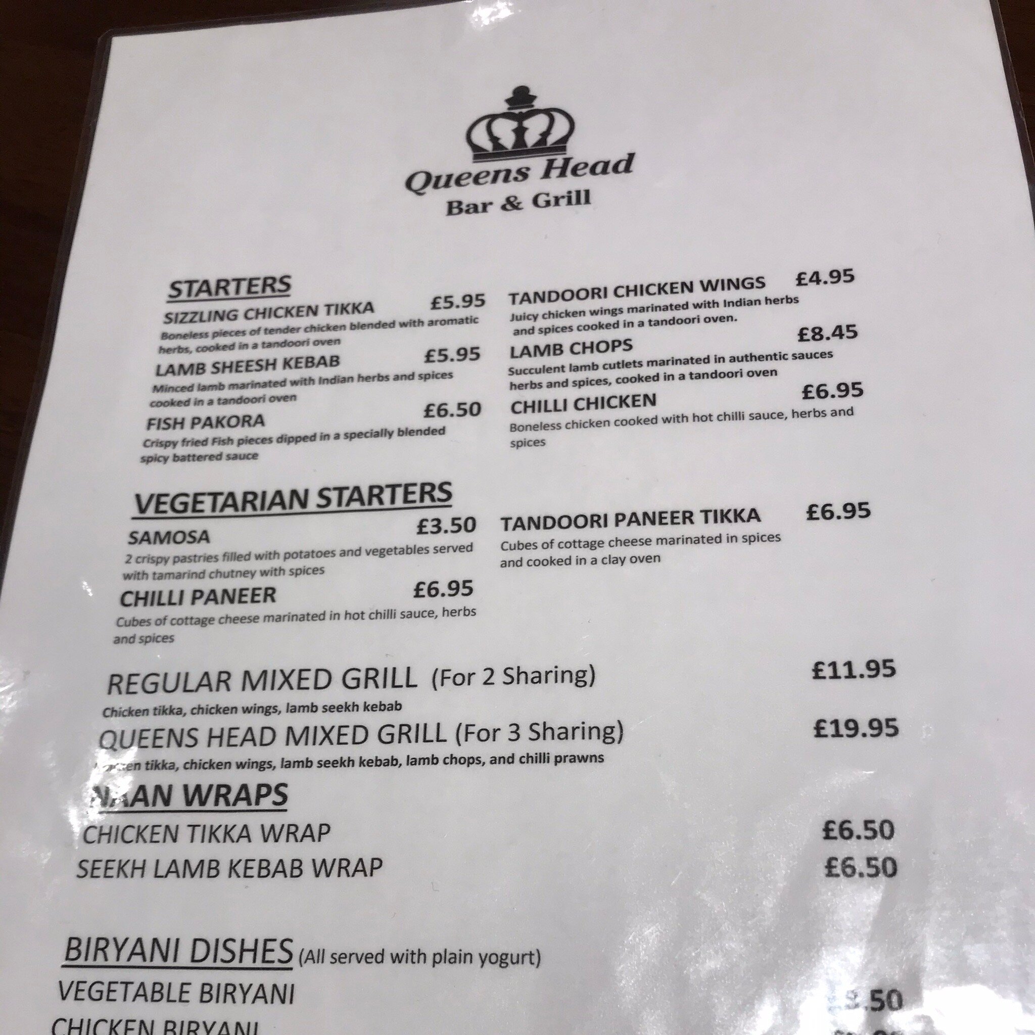 The Queens Head Menu