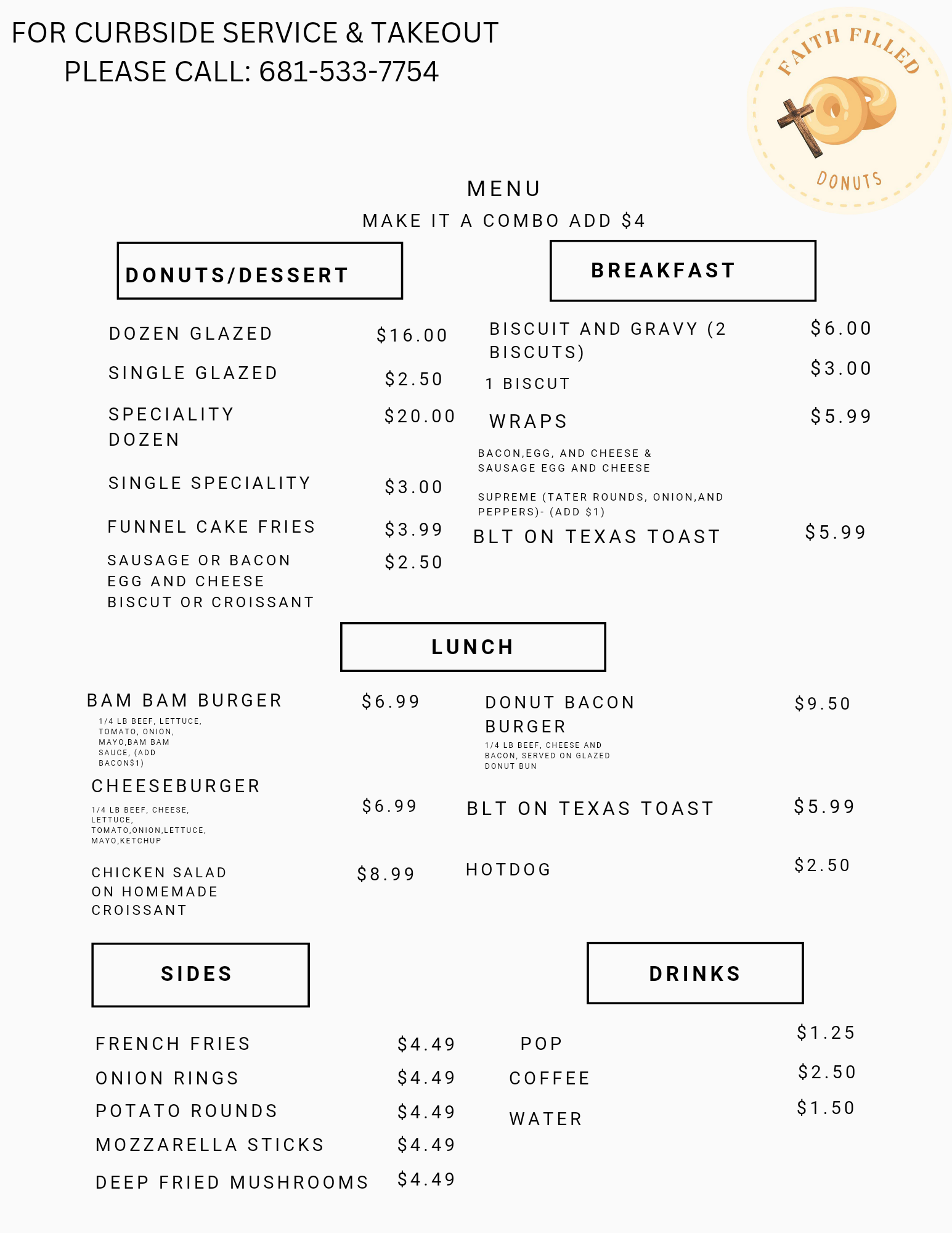 Faith Filled Donuts Menu