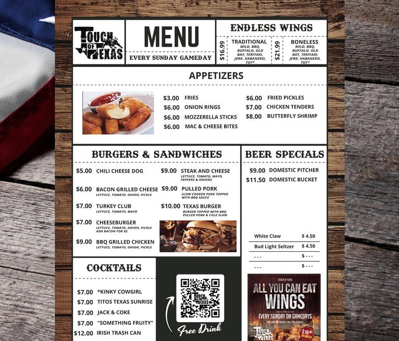 Touch of Texas Menu