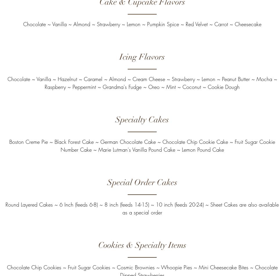 Kylie's Confections, LLC Menu