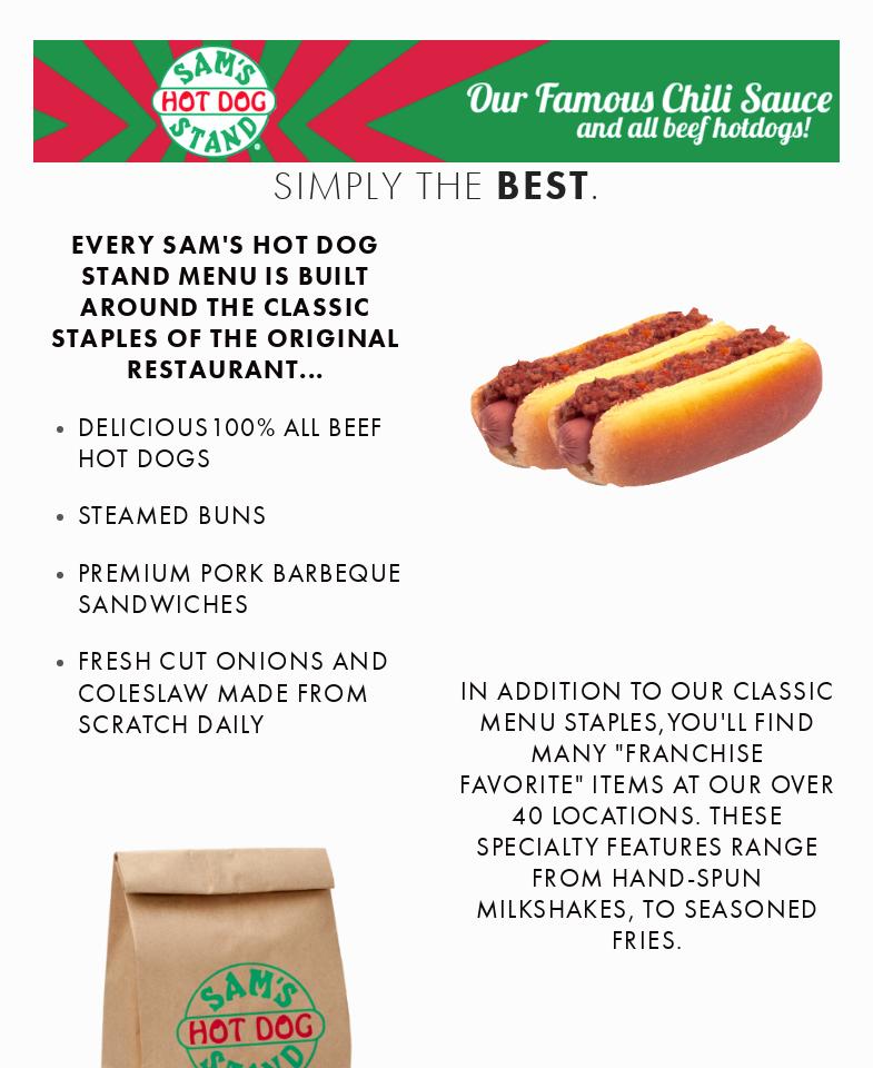 Sams hotdogs Menu