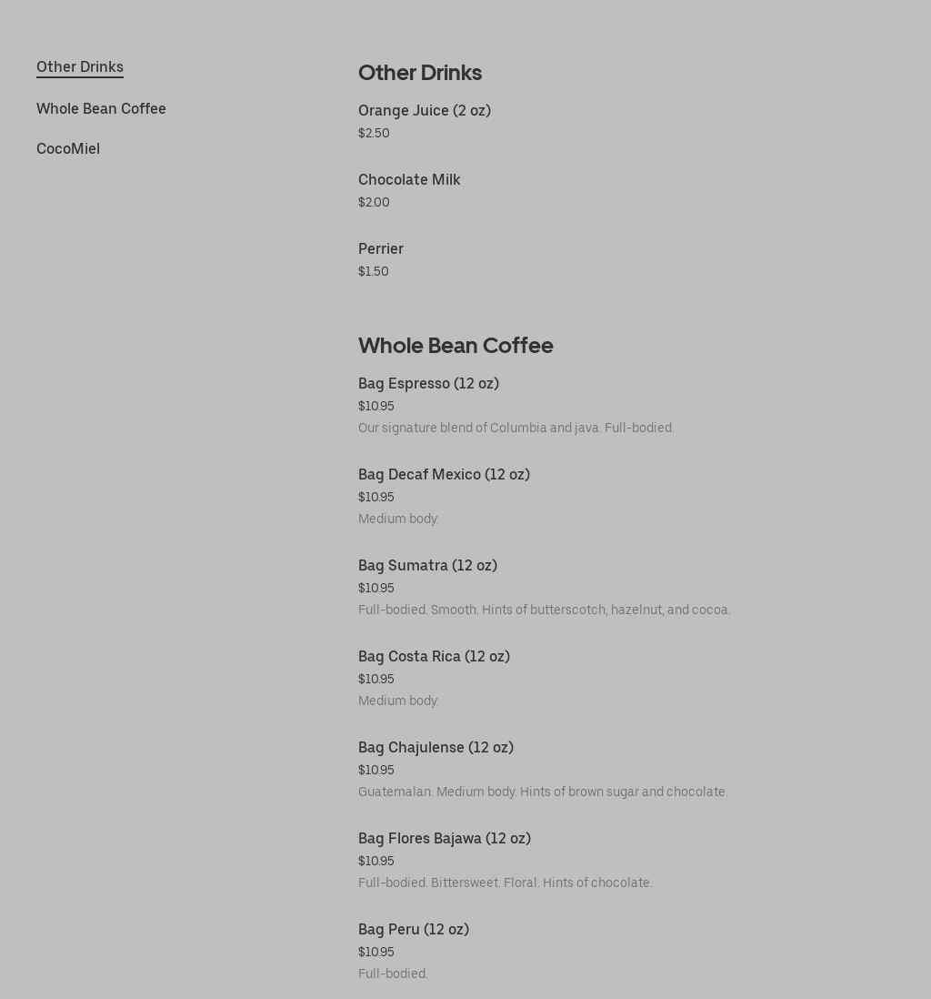 Java Joe's Menu