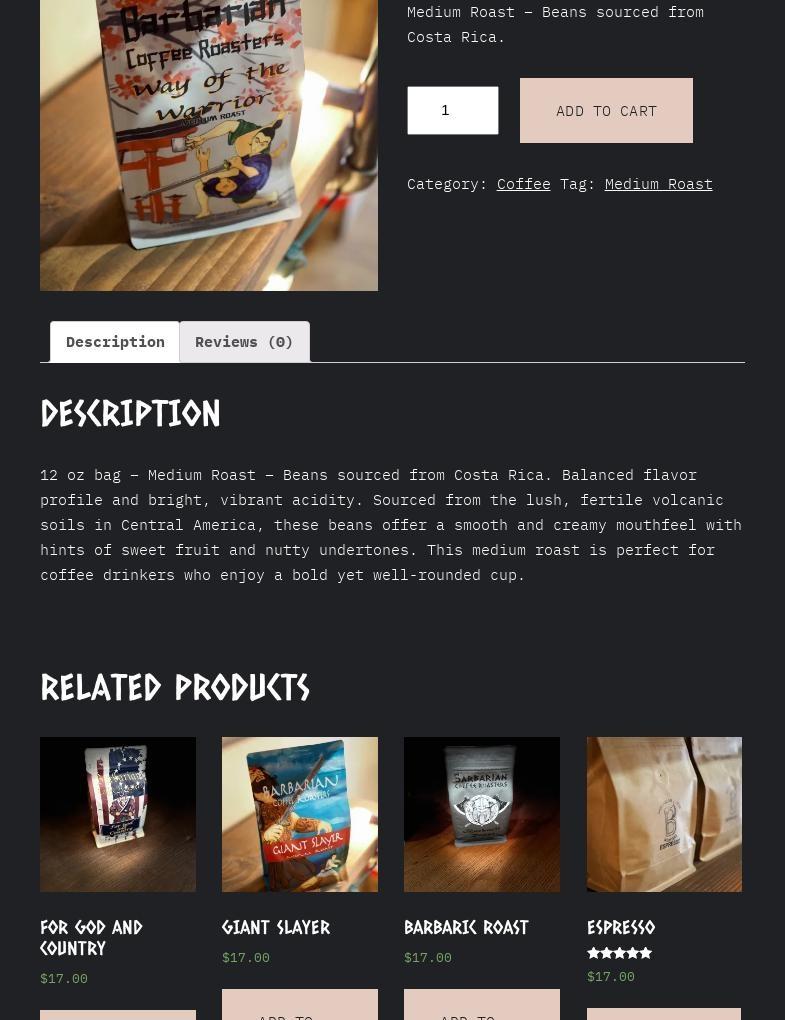 Barbarian Coffee Roasters Menu